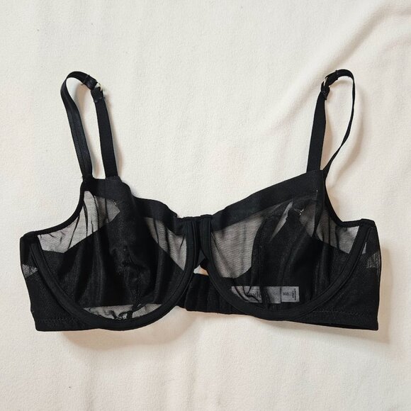 Auden Black Mesh Unlined Bra Sheer Underwire See-Through Demi Coverage Size 36D - Picture 3 of 15